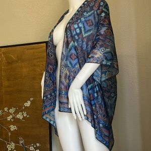 Coldwater Creek Topper/ cardigan- beautiful pattern, semi sheer.